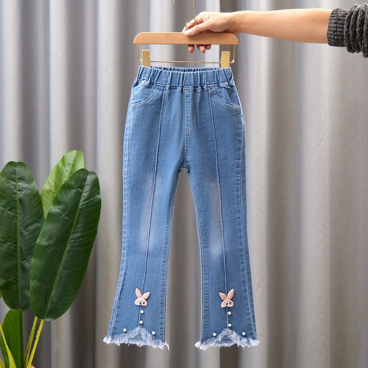nvxiot Child Girls Casual Jeans Toddler Clothes 2 To 10 Years Fashion Kids Denim Pants Summer High Waist Trousers Blue Size 3T 6T 7T 8T