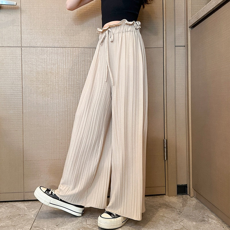 nvxiot Girls Ice Silk Casual Pants 2023 Summer Thin Loose Fashion Wide Leg Pants for Kids Fashion Pit Elastic Waist Children Trousers