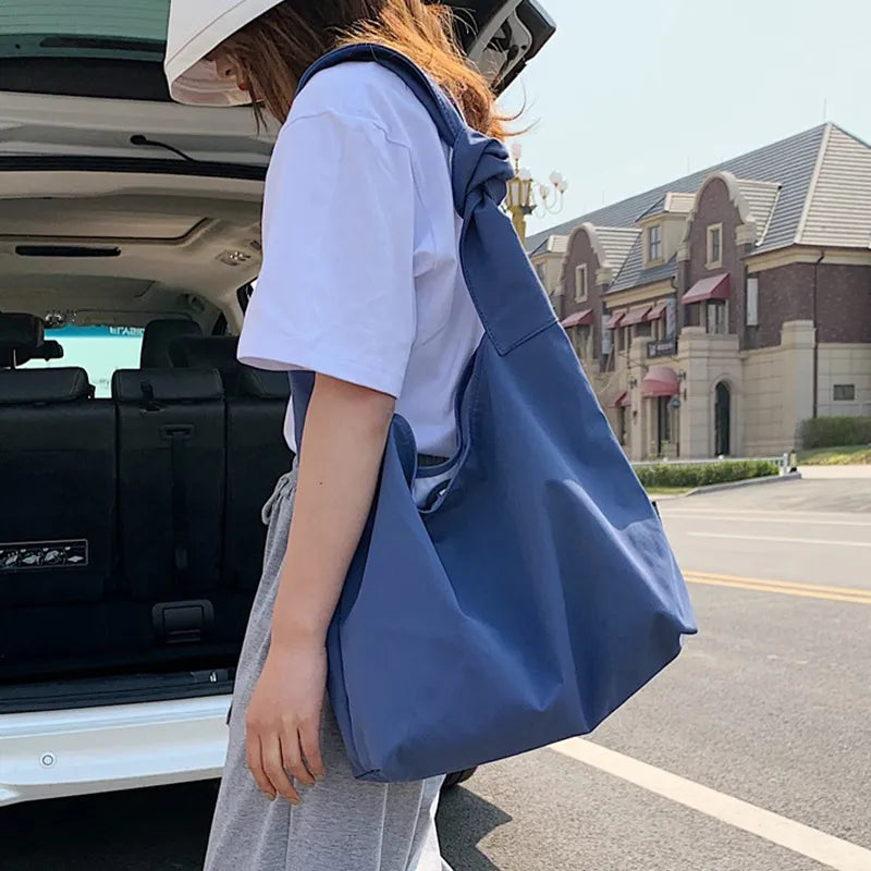 nvxiot Large Capacity Nylon Shoulder Bags Women Tote Casual Style Solid Color Big Handbag Black/White/Green/Blue INS Fashion Female Bag