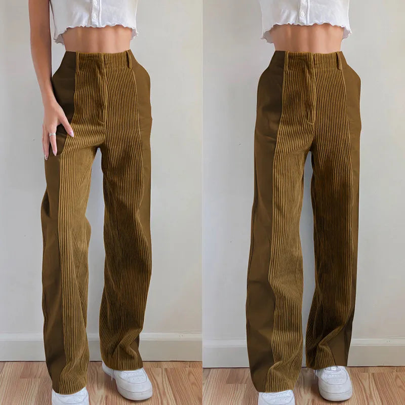 nvxiot Autumn winter new women's straight pants Plus Size high waist loose collocation color casual pants corduroy pants women trousers
