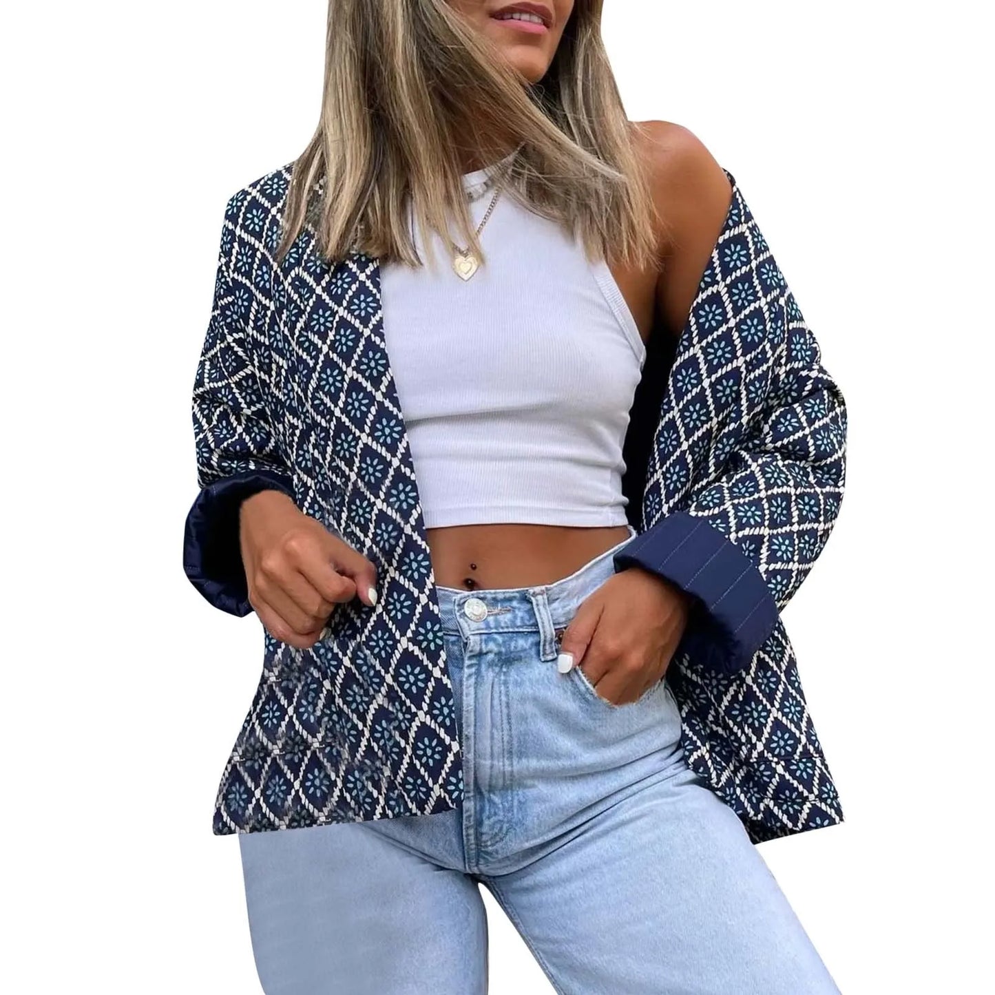 nvxiot - Vintage Quilted Jacket For Women Autumn Winter Thick Warm Outerwear Female Open Front Padded Coat Lightweight Cotton Down Coats