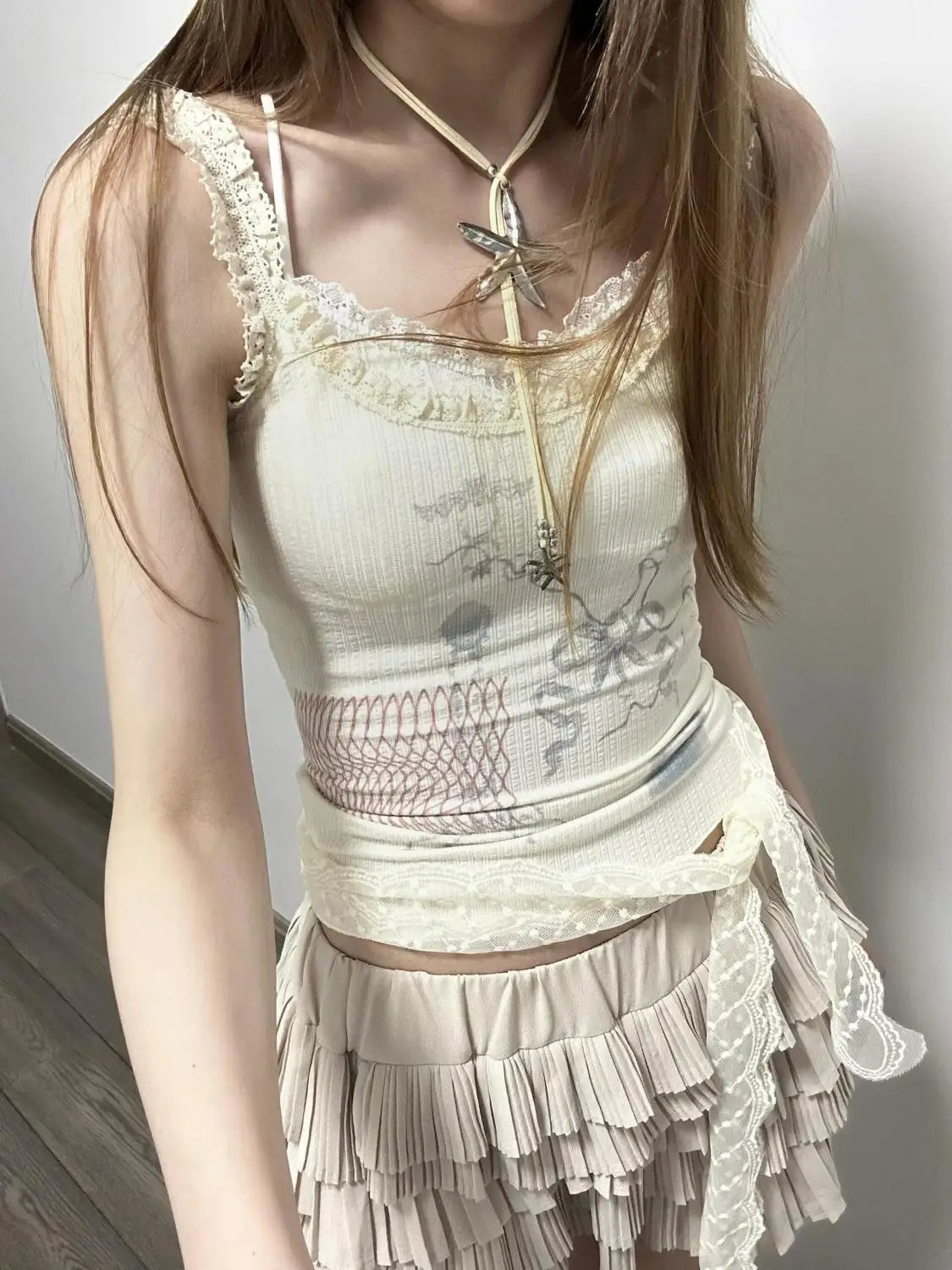 MQTIME - Bodycon Skinny Top Tank Graphic Print Vest harajuku fairycore 2000s y2k grunge korean cloth cute summer fashion slim elegant tee
