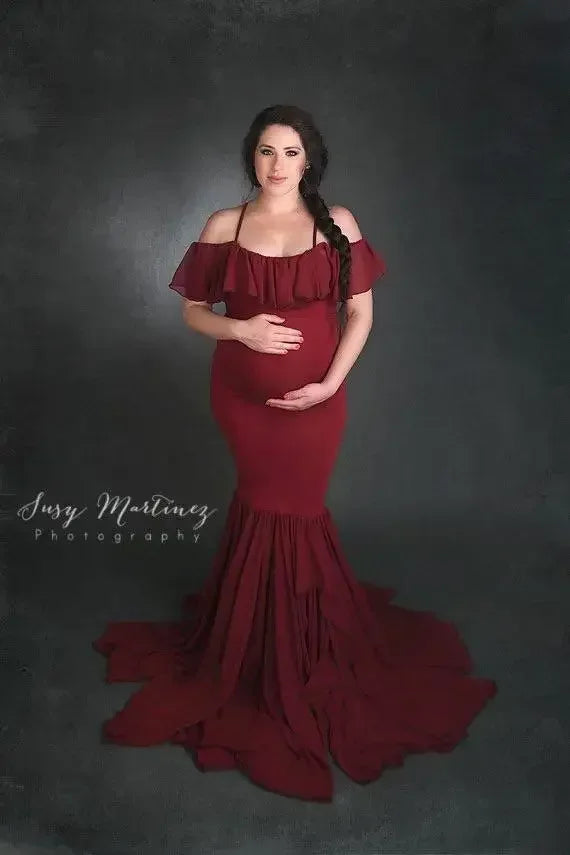 nvxiot - Mermaid Maternity Dresses For Photo Shoot Pregnant Women Pregnancy Dress Photography Props Sexy Off Shoulder Maxi Maternity Gown