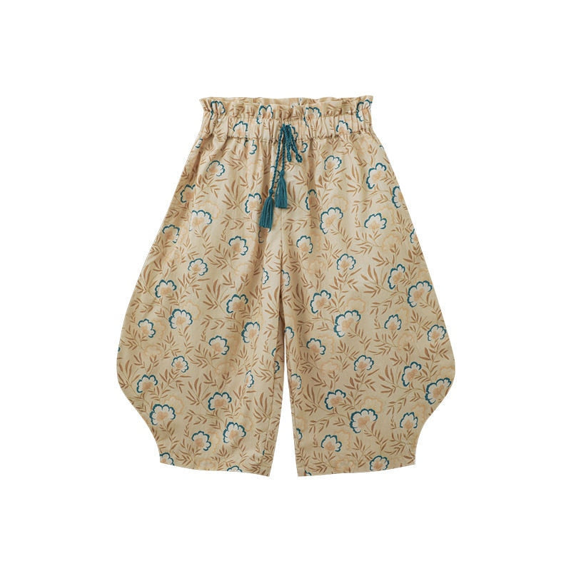 nvxiot Children's Casual Floral Pants Summer Countryside-style Girls Thin Floral Comfortable Loose Trousers Toddler Mosquito Pants Kids