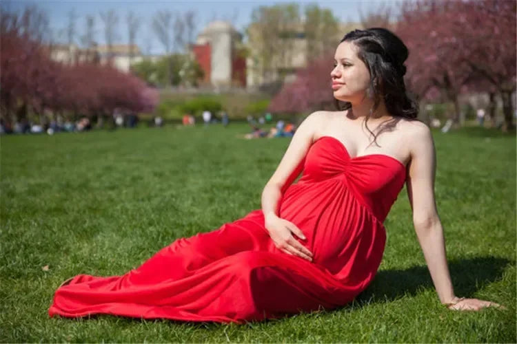 nvxiot - Maternity Summer Leisure Dresses Sexy Shoulderless Photo Shoot Women Front Open Cotton Chiffon Pregnancy Dress Photography Props