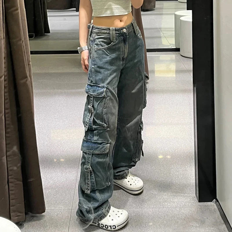 nvxiot - Denim Button Pockets Zipper High Waist Long Women'S Pants Jeans Autumn Winter New Wholesale Solid Y2K Streetwear Clothing