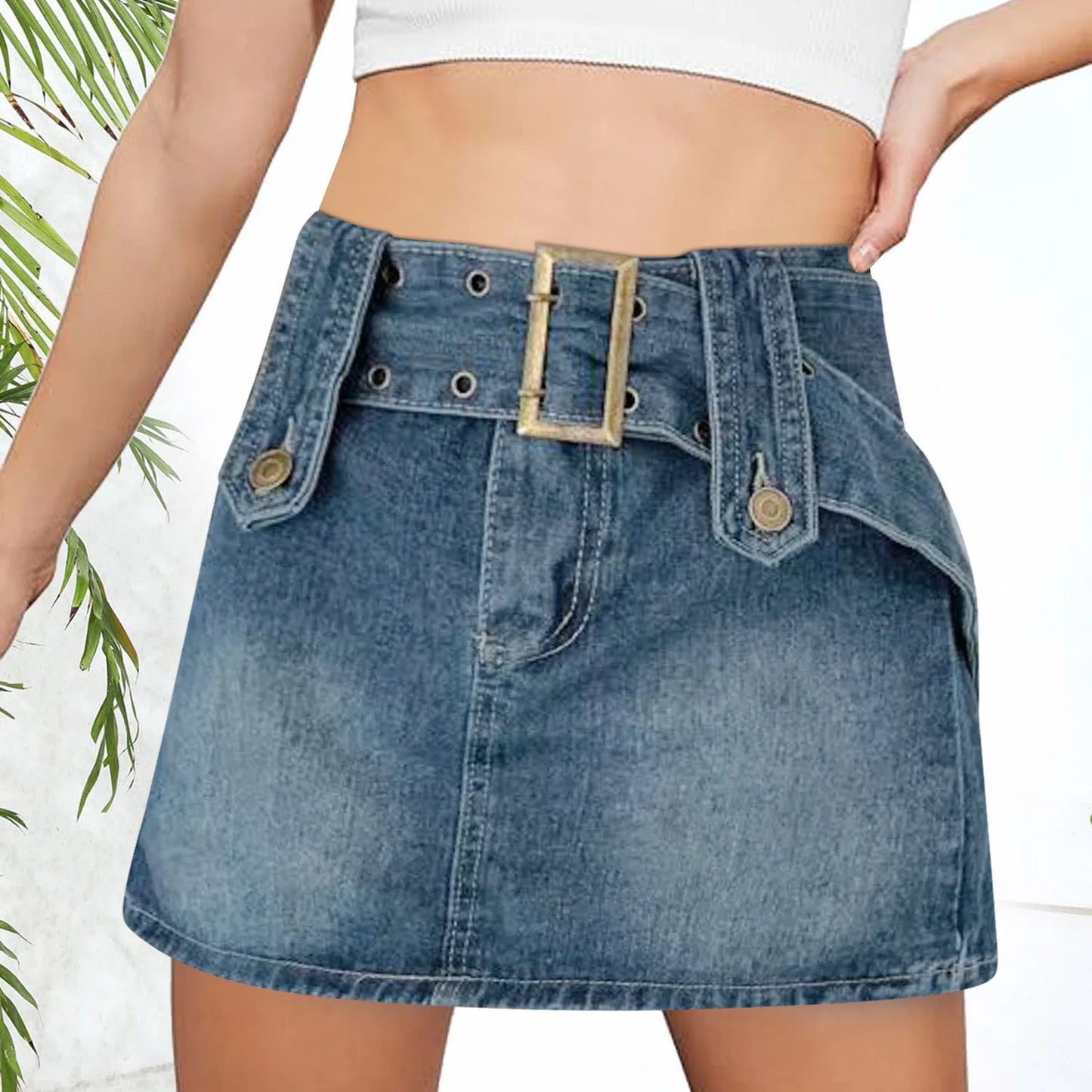 MQTIME - Women's Fashion Black High Waist Denim Skirt Female Summer New Tight High Waist Mini Cargo Skirt With Belt Jeans Skirts 2024