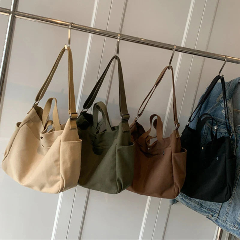 nvxiot Big Handbags Women Canvas Bag Fashion Daily Simple Crossbody Shoulder Bags Female Tote 4 Solid Color Vintage Retro Messenger Bag