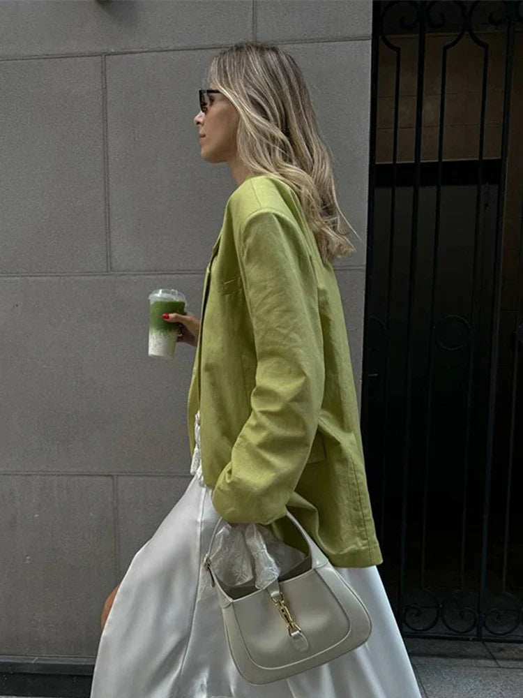 nvxiot - Casual Loose Outerwears Solid Long Sleeve Women's Jacket Turn-down Collar High Street Coats All Match Simple Female Suit Tops