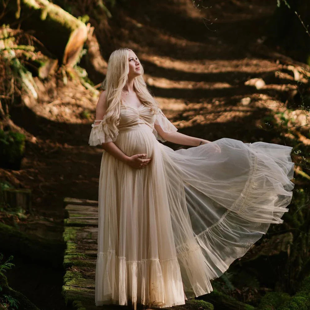 nvxiot - Bohemian Pregnancy Dress Elegant Two Piece Sling Chiffon Set Maternity Gown For Photo Shoot Photography Dress For Women