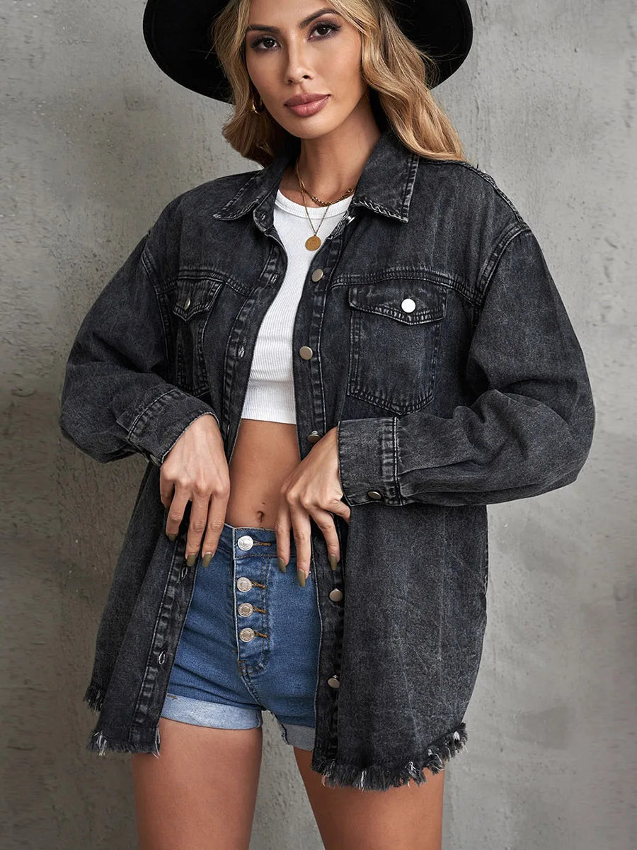 nvxiot British Style Loose Denim Jacket for Women, Turn Down Collar, Casual Classic Jeans, All-Match Outwear Coats, Autumn