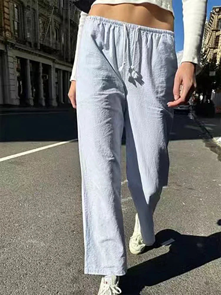 nvxiot - Yaphleet Y2K Girls Vintage Striped Wide Leg Pants 2024 Spring Fashion Ladies Casual Straight Pants for Women Streetwear Bottoms