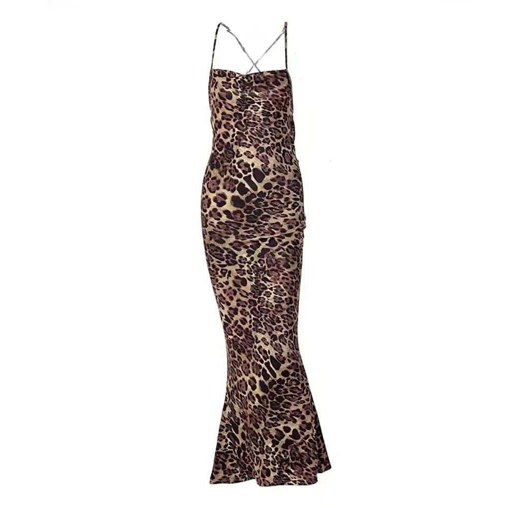 nvxiot - Sexy Leopard Print Maternity Dresses For Photo Shoot Sleeveless Backless Stretchy Maternity Photography Long Dress