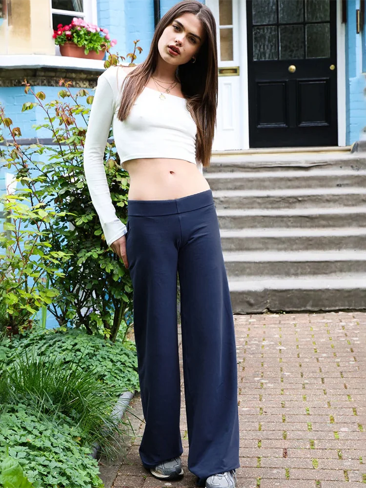 MQTIME - Contrasting Patchwork Pockets Flare Pants Women's Clothes New Low Rise Loose Fit Casual Trousers For Female Streetwear