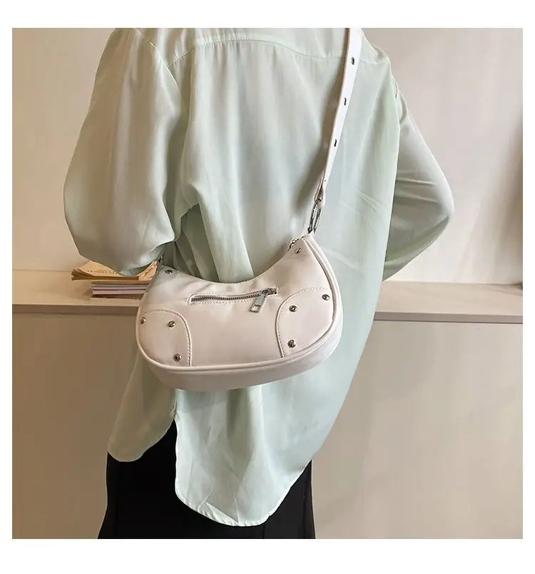 nvxiot - Y2k Grunge Rivet Hobos Bags Women 2023 Hot Girls Soft Chic Casual Crossbody Bags Female Vintage Harajuku Pink Handbags