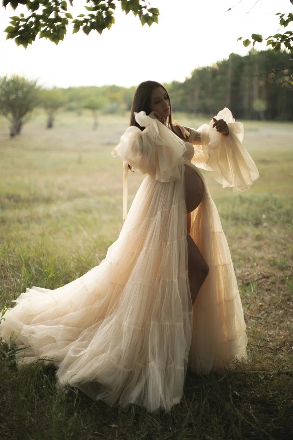 nvxiot - Gorgeous Ruffled Tulle Maternity Dresses for Photography Fluffy Tulle Pregnancy Women Photo Shoot Dress Maternity Robes Custom