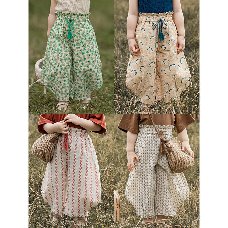 nvxiot Children's Casual Floral Pants Summer Countryside-style Girls Thin Floral Comfortable Loose Trousers Toddler Mosquito Pants Kids