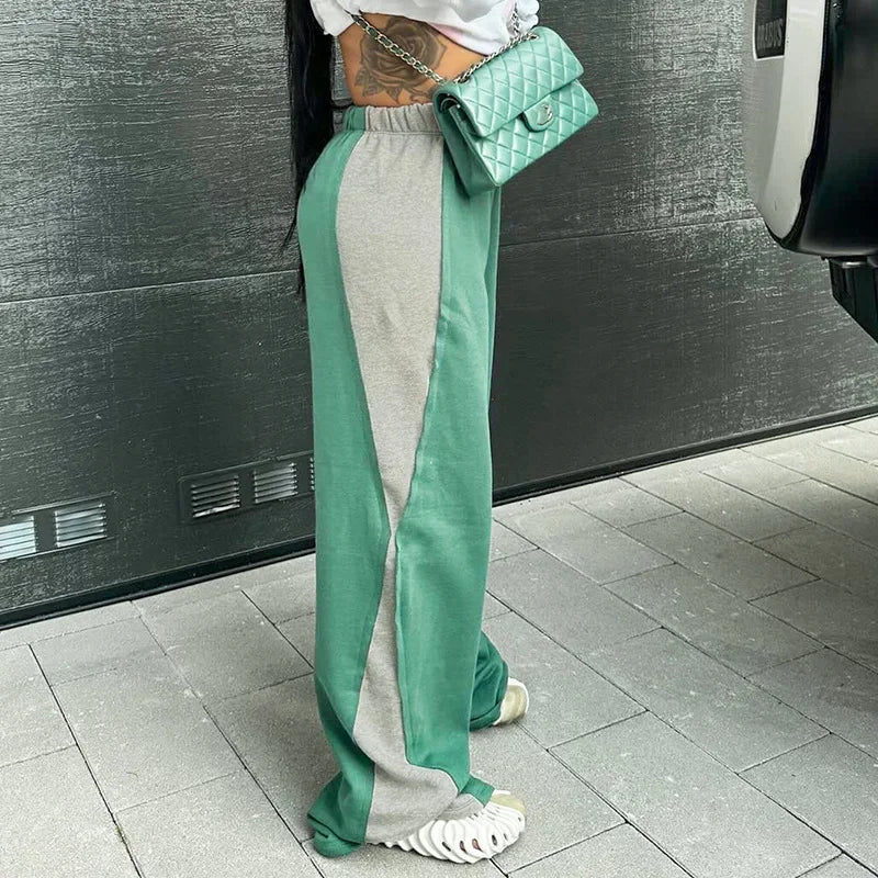 nvxiot - Contrast Color Fleece Loose Casual Pants Women Autumn Winter Elastic Waist Fashion Trousers Streetwear Bottoms Sweatpants