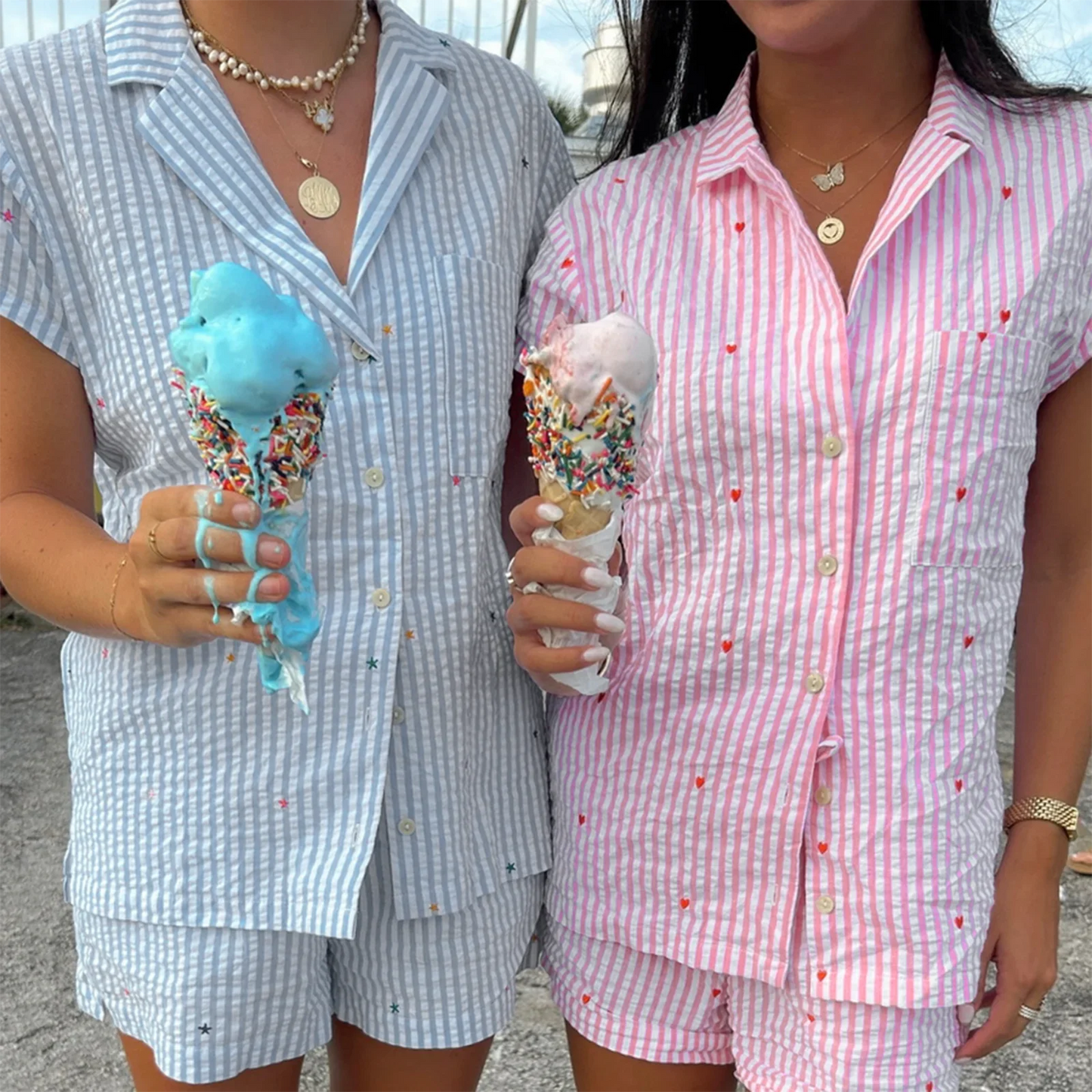 nvxiot - Women 2 Piece Floral Pajamas Set Y2k Long Sleeve Button Down Shirt Side Split Shorts Set Sleepwear Loungewear