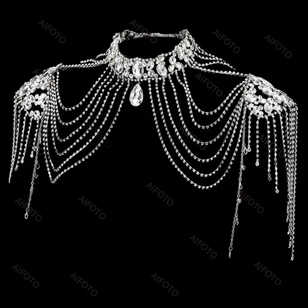 MQTIME - New Sexy Lace Rhinestone Shoulder Necklace Bride Body Chain For Pregnant Women Photography Props Wedding Accessories F01