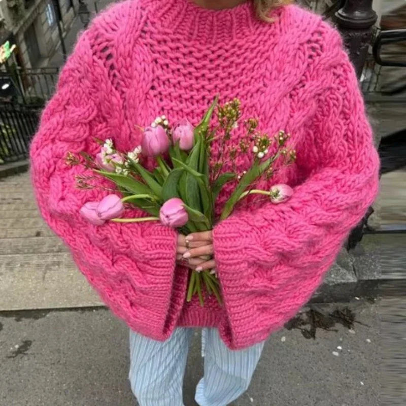 MQTIME - Vintage Knitted Sweater Women Elegant Casual Oversize Pullover Long Sleeve Autumn Winter Solid Lady Twist Sweater Loose