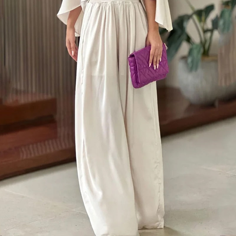 nvxiot Women Jumpsuit Sexy V Neck Solid Color Bat Long Sleeve Nipped Waist Loose Wide Legs Casual Pants Romper High Streetwear
