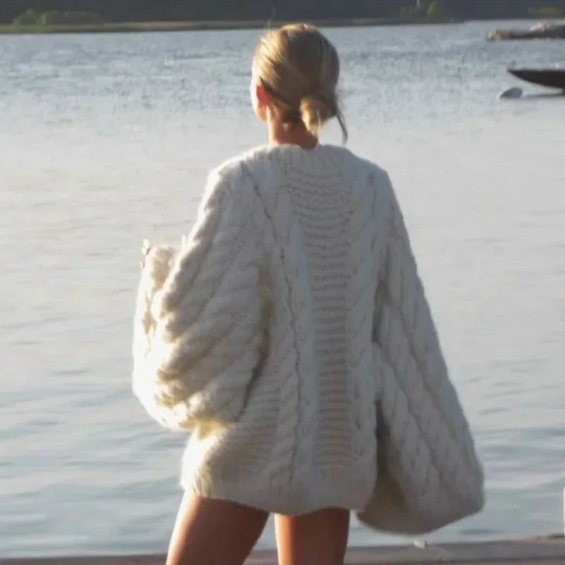 MQTIME - Vintage Knitted Sweater Women Elegant Casual Oversize Pullover Long Sleeve Autumn Winter Solid Lady Twist Sweater Loose