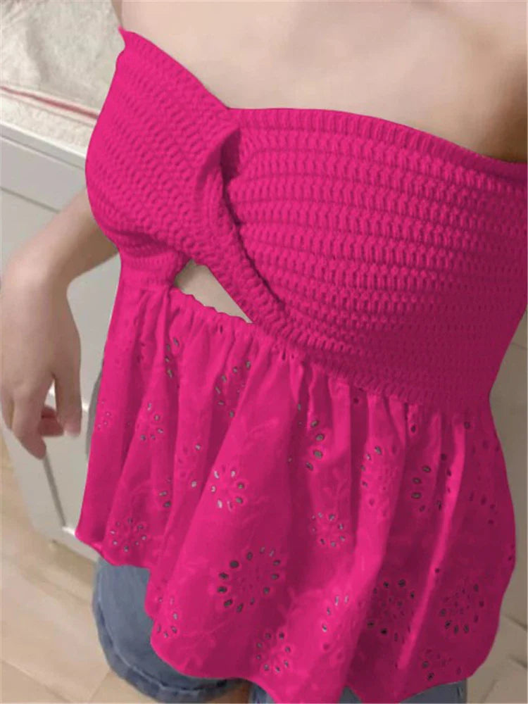MQTIME - White Tube Top Knit Twist Crop Top Women Elegant Lace Mesh Strapless Corset Top Korean Sexy Streetwear Cute Chiffon Blouse