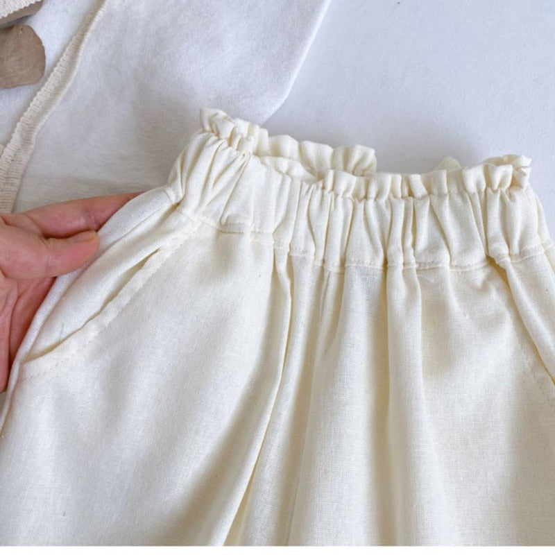 nvxiot Girl Clothes Sets Summer Solid Color Linen Cotton Spaghetti Strap Emboried Tops Wide Leg Pants 2Pcs Outfits Sets With Pants 2-7Y