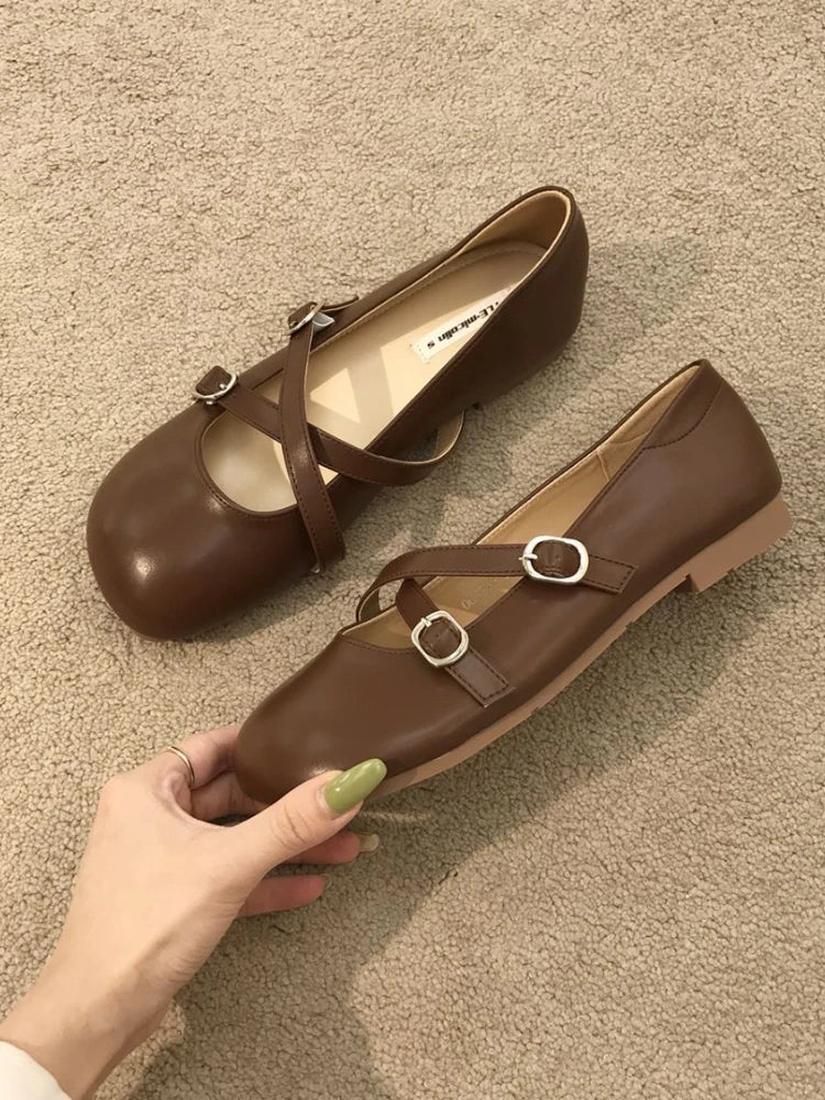 MQTIME - Vintage Kawaii Mary Janes Shoes Women Holiday Shallow Sweet Elegant Flats Shoes Ladies Cross-tie Korean Casual Shoes 2024 Summer