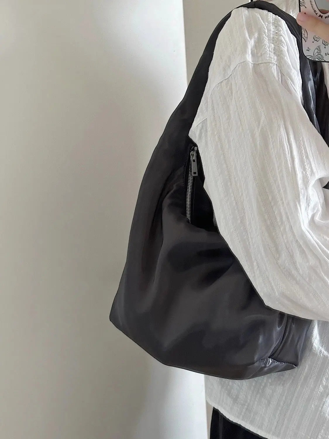 MQTIME - Vintage Black Handbag Women High Street Nylon Zipper Chic Casual Shoulder Bags Purse Female Large Capacity Tote Bag Y2k