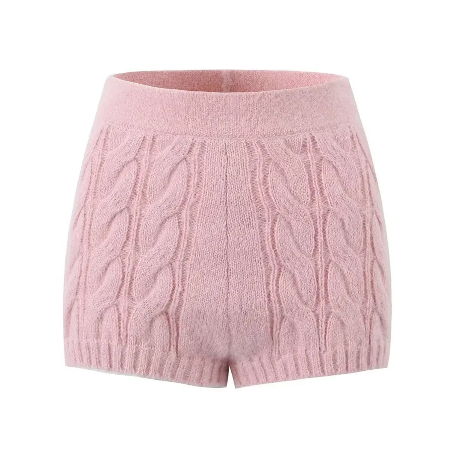 MQTIME - Two Pieces Set, 3 Piece Set, Solid Outfit Button Crystal Rhinestone Sweater Coat Crop Top, Elastic Waistband Short Tracksuit y2k