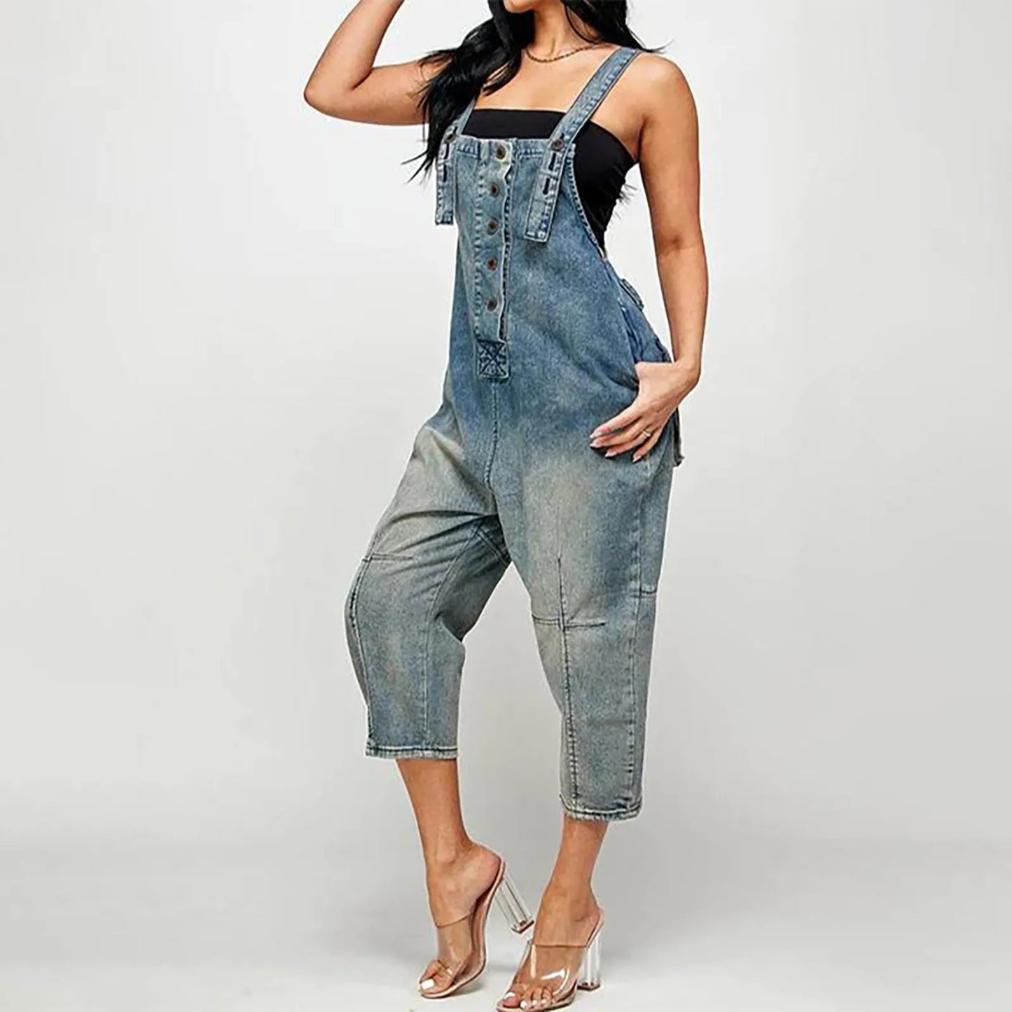nvxiot - Women's Summer New Loose Multi Pocket Denim Overalls Oversized Jumpsuits Fashion Baggy Casual One-piece Strap Playsuits 2024