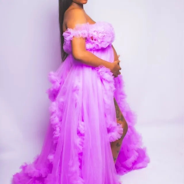 nvxiot - Tiffany Maternity Dress/ Ruffle Tulle Dress Photo Shoot Dress//Adjustable Waist Maternity Dress//Custom Color/Skirt Slit