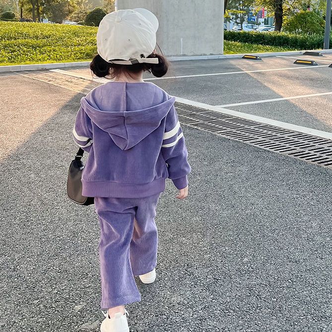 nvxiot Autumn Little Girls Children Clothing Set Two 2Pce Set Purple Hoodies Zipper Jacket +pants Baby Clothes Kids Outfits Sports Suit