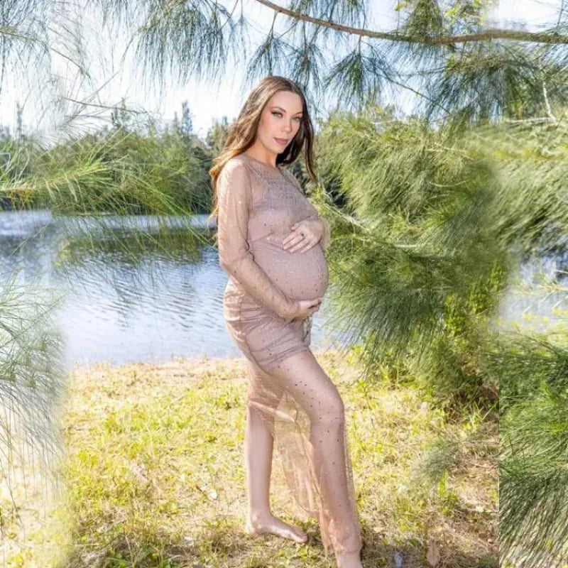 nvxiot - Maternity Shiny Dress for Photoshoot Sparkling Maternity Gown Baby Shower Платье Для Беременных Ropa Vestidos Para Embarazadas