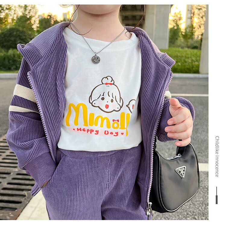 nvxiot Autumn Little Girls Children Clothing Set Two 2Pce Set Purple Hoodies Zipper Jacket +pants Baby Clothes Kids Outfits Sports Suit