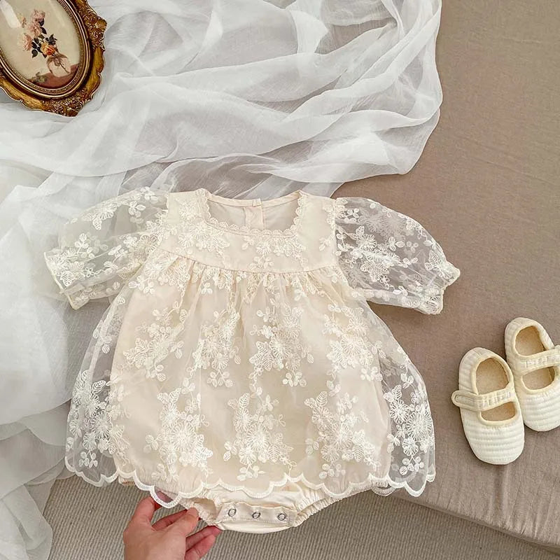 MQTIME - 2024 Summer Newborn Baby Girl Clothes Embroidered GIrl's Skirt Romper Puff Sleeve Princess Climbing Dress Clothing for 0-2Y