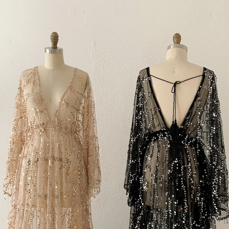 nvxiot - Sexy Sequin Maternity Photography Long Dress Lace Perspective Pregnancy Dress Photo Shoot Gown Baby Shower Dress