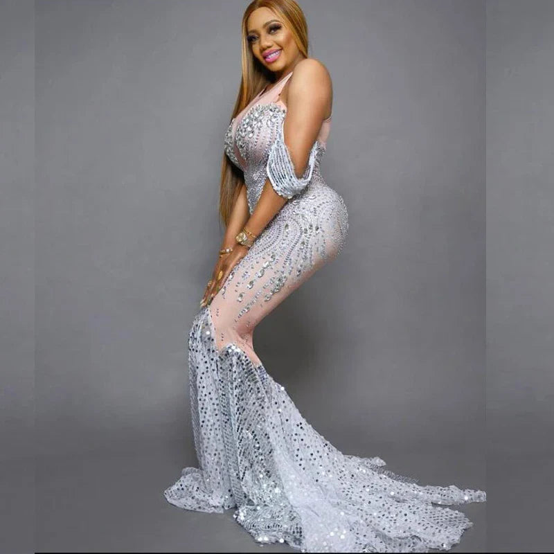 nvxiot - Shiny Stones Maternity Photo Dress Diamonds Embellished Women Sexy Nude Long Dress Luxury Evening Dresses