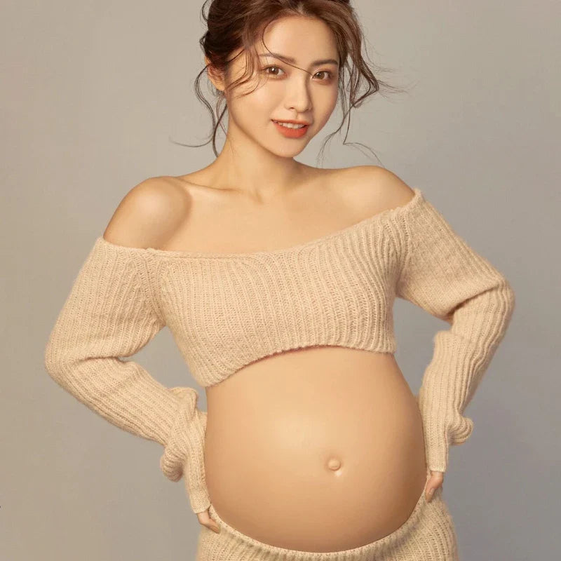 nvxiot - Studio New ArrivalsPregnant Women Photography Costume Props Knit Top Casual Sexy Home Style Maternity Dresses for Photo Shoot