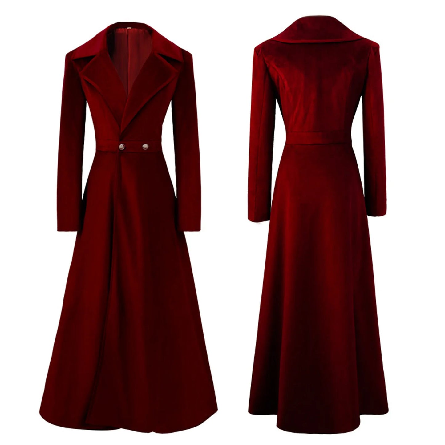 MQTIME - Women's Elegant Slim Fit Velvet Trench Long Coat Retro Temperament Red Evening Party Outfits Spring Beautiful Charming Jackets