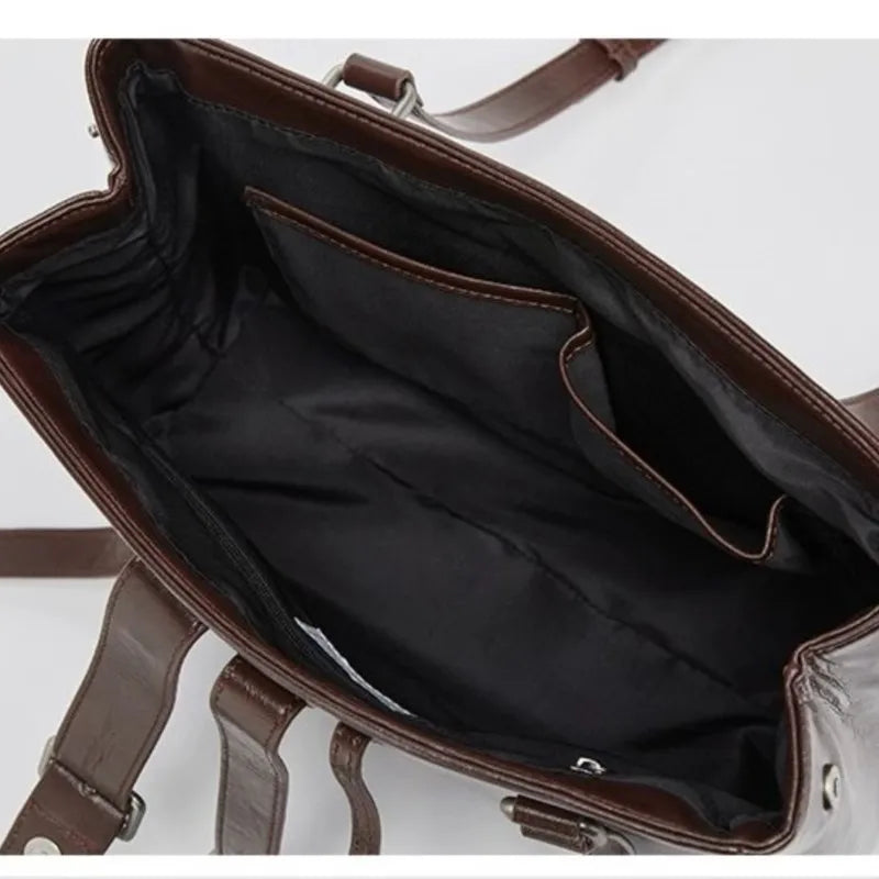 nvxiot - Sweet Cool Brown Shoulder Bags Purse Women High Street Leather Chain Handbag Ladies Moto Biker Casual The Tote Bag Y2k