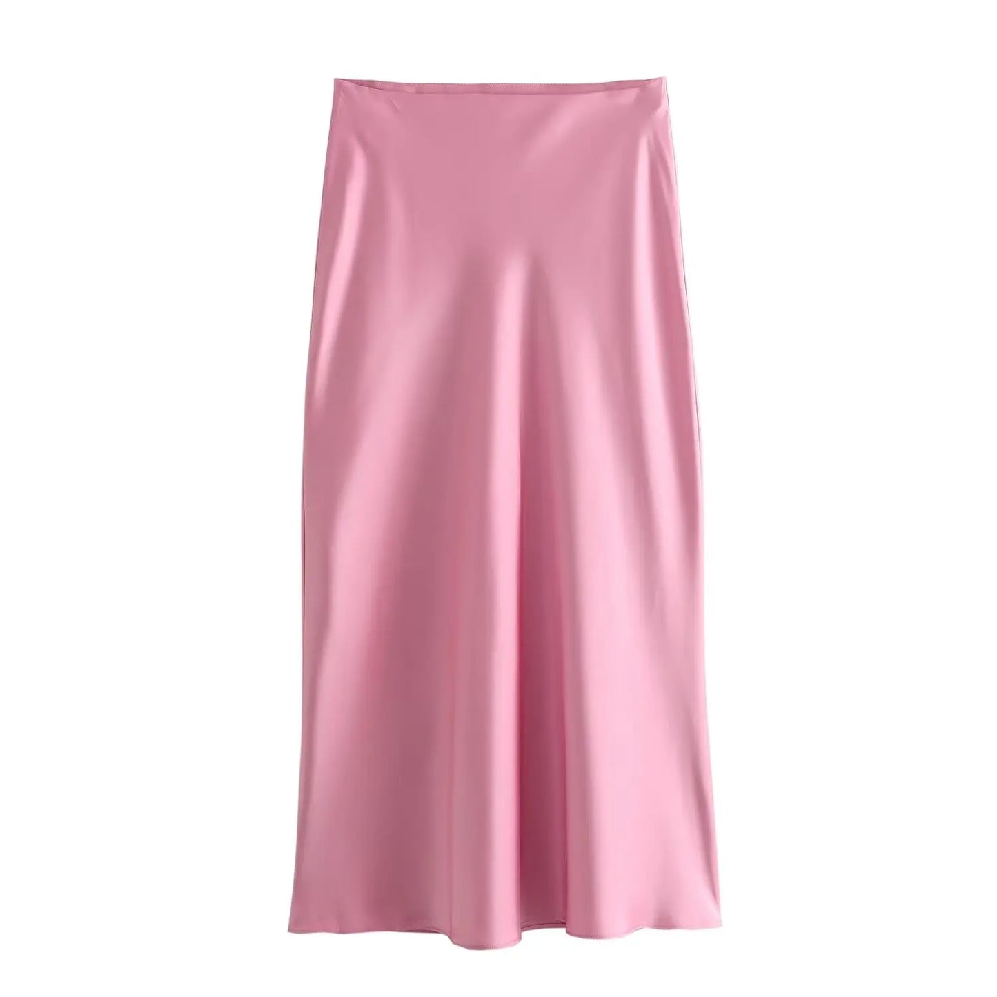 MQTIME - 2024 Summer New European and American Style Fashion Casual Silk Midi Skirt Solid Color Women's Mid length Skirt Half skirt