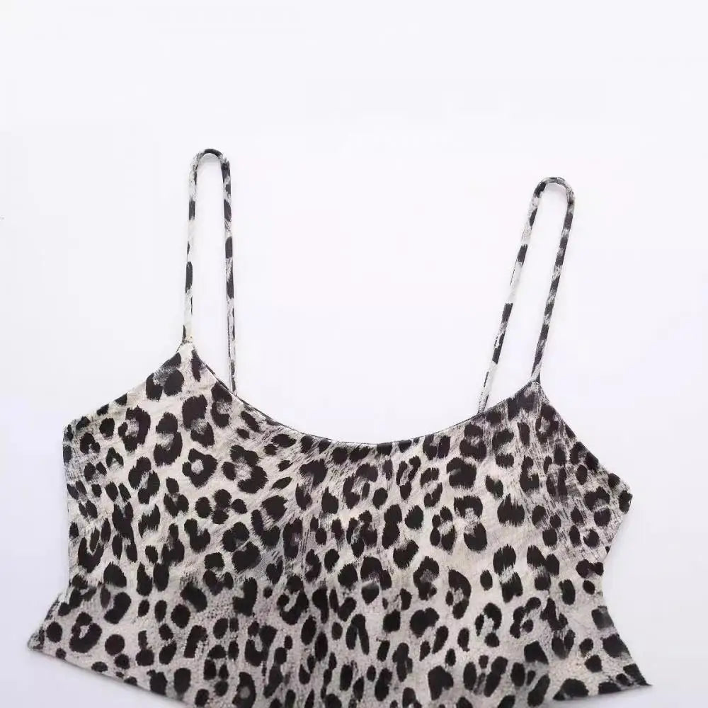 MQTIME - Summer Casual Animal Print Jumpsuits Womens Leopard Print Wide Leg Pant 2024 Sexy Sleeveless Slim Spaghetti Strap Jumpsuits