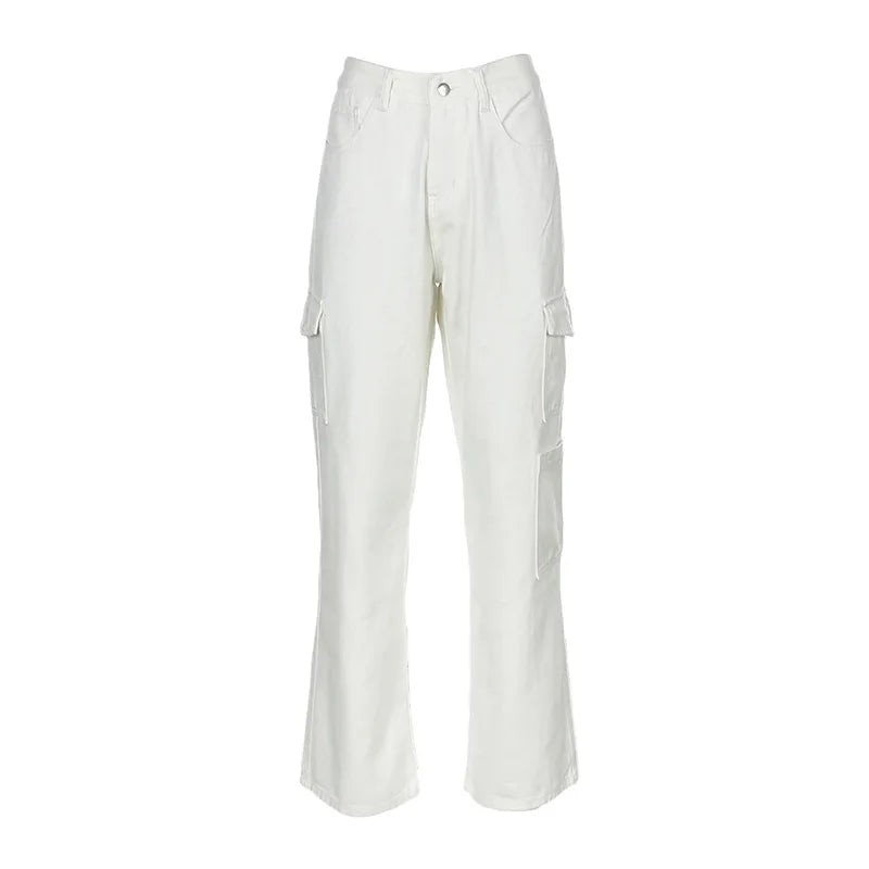 nvxiot Jeans women new casual loose straight pants high waist fashion pocket casual pants women's street fashion denim trousers
