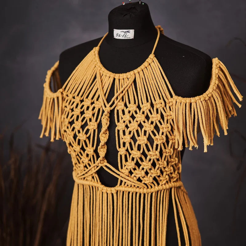 nvxiot - Macrame Maternity Dress for photo shoot, bohemian rope dress, boho gown for pregnancy session,