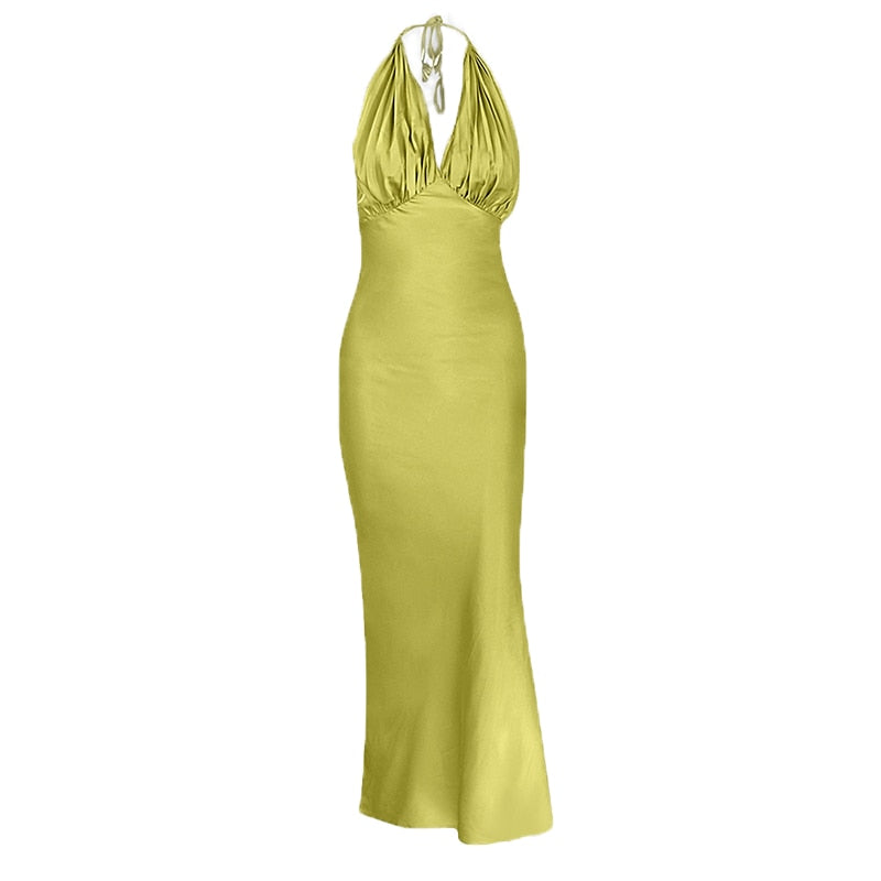 nvxiot Elegant Dresses Female V Neck Halter Sleeveless Backless Evening Party Dress for Women Summer Fashion 2023 New