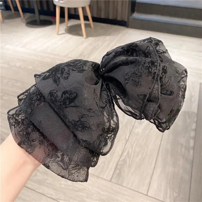 nvxiot Large Lace Bow Hair Clip Embroidered Bowknot Sweet Ribbon Hairpin Girl Headdress Top Clip Korea Hair Accessories