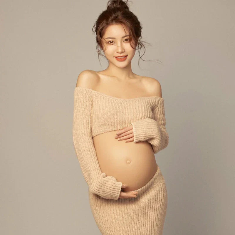 nvxiot - Studio New ArrivalsPregnant Women Photography Costume Props Knit Top Casual Sexy Home Style Maternity Dresses for Photo Shoot